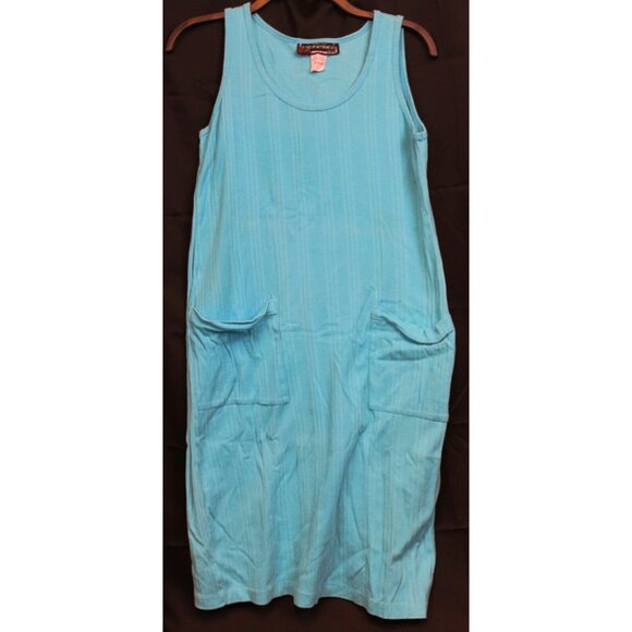 Vtg 1980s Alain Manoukian Dress Women Tank Summer Ribbed Cotton Pockets France - Picture 1 of 7